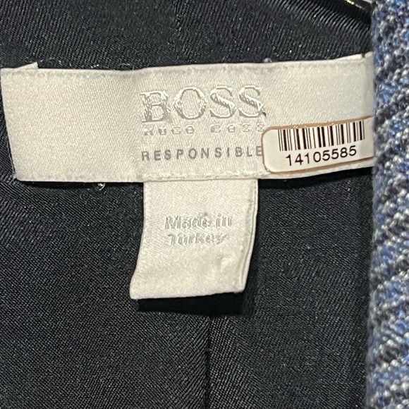 BOSS HUGO BOSS Joia Blazer Check Plaid Double Breasted Boxy Blue Linen Denim 10 - Picture 8 of 12